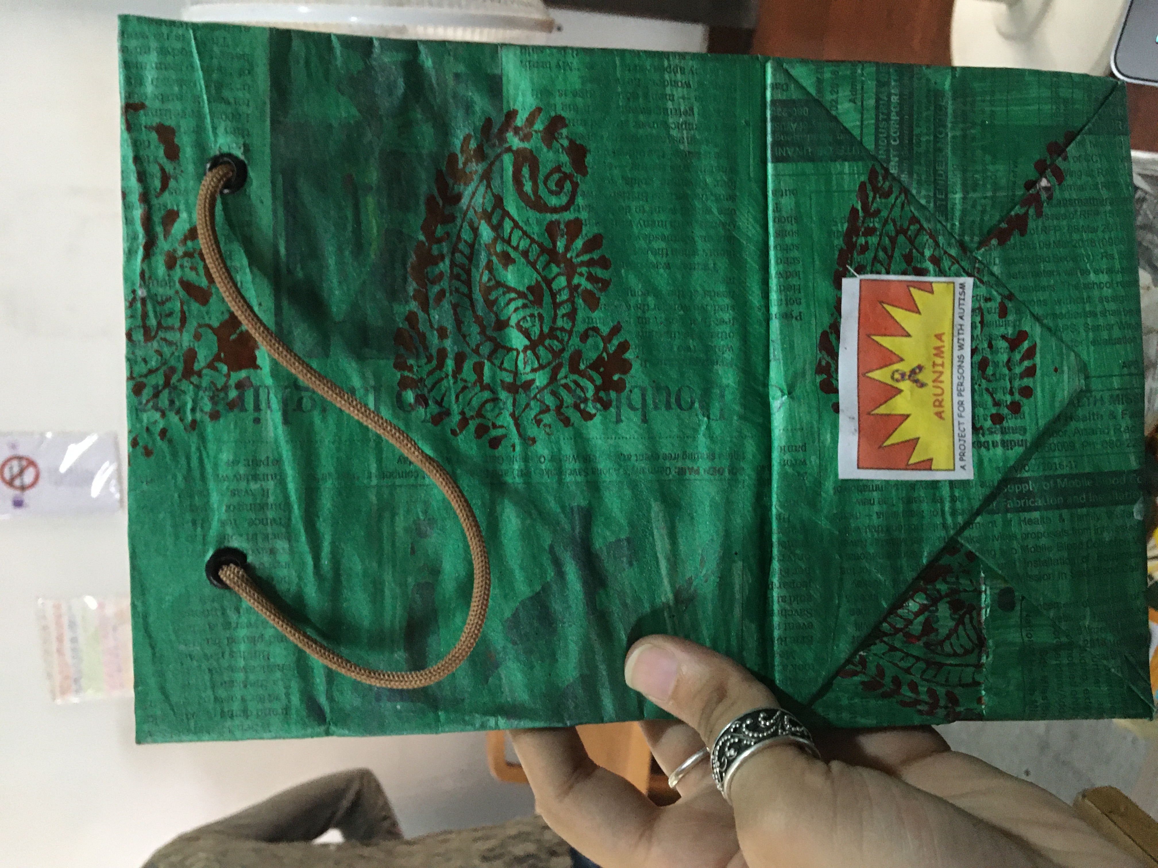 Handmade Green Newspaper Gift Bag